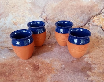 Juego de 4 vasos de arcilla vintage para tequila Jose Cuervo / Vasos de chupito de terracota