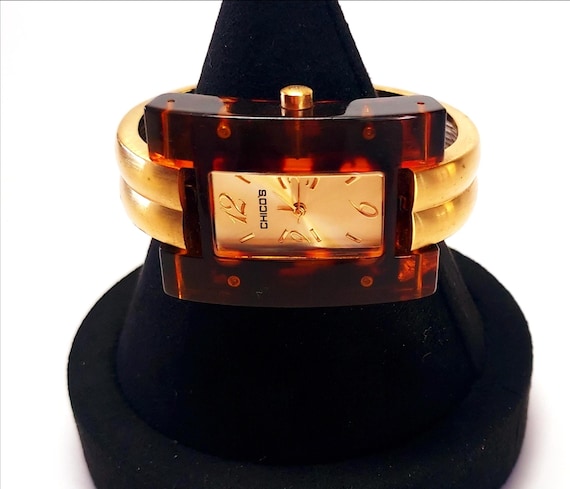Tortoise Shell Bangle Bracelet Watch; Japanese Mo… - image 1