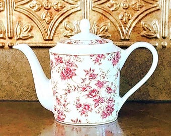Shabby Chic Chintz Teapot: Rose Pattern Porcelain Teapot