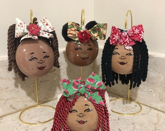Black Girl Christmas Ornaments With Braids or Afro Puffs | Mixed Race | Melanin Holidays | Black Owned Shop | New Faces 2021 | Pigtails