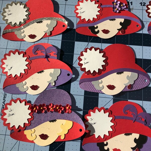 Set of 5 Red Hat Society Gift Tags | Red Hatters Matter | All Occasion Gift Tags | Black Owned Shop | Handmade | Purple Hats |