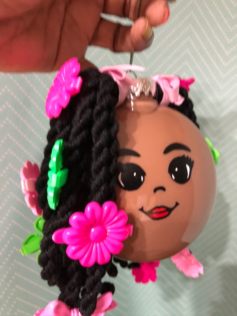 Black Girl Ornament With Hair Barrettes and Braids Black Etsy