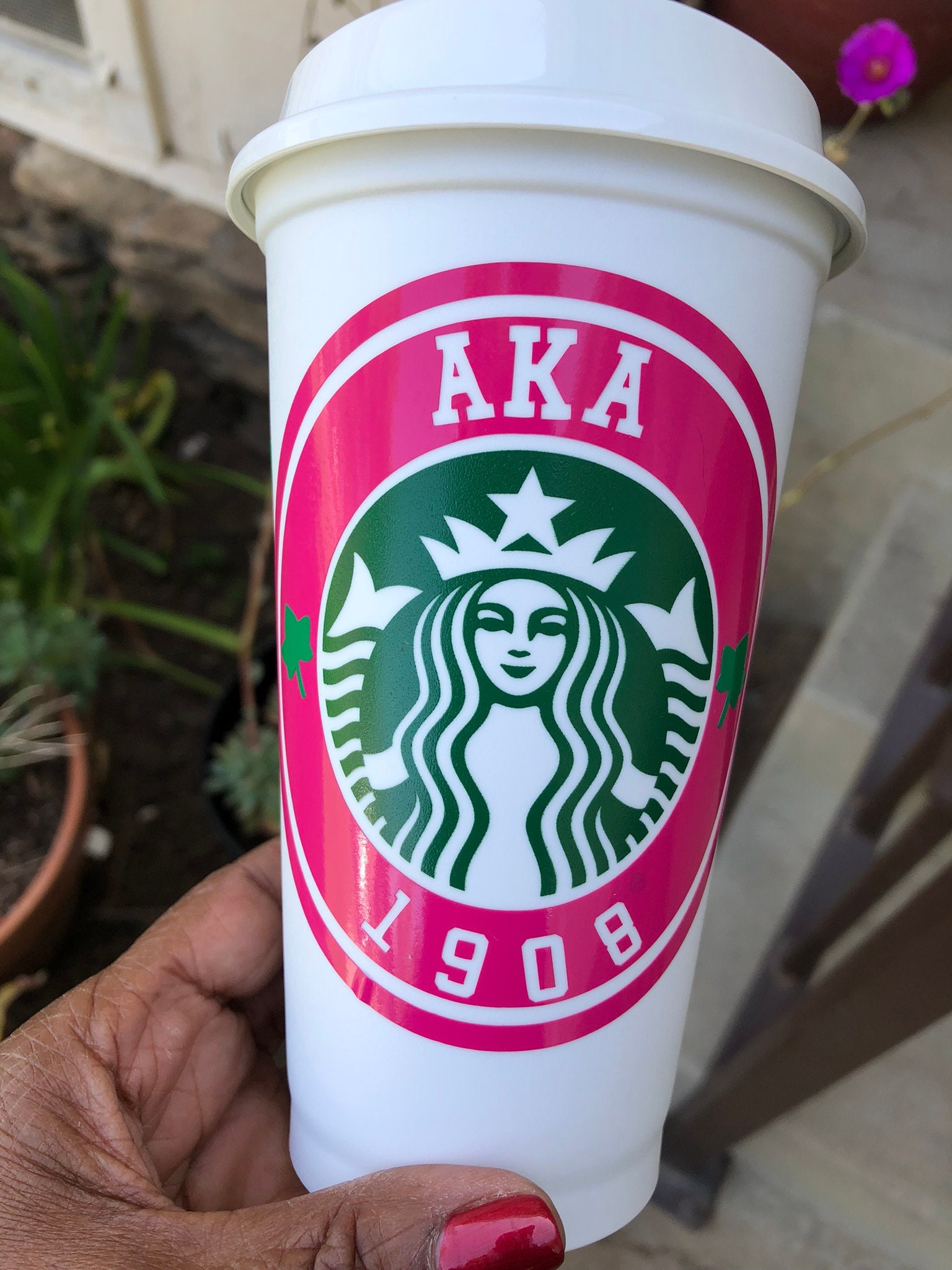 AKA Starbucks Cup | AKA Gift | Pinkies up | Alpha Kappa Alpha | Black Owned  Shop | Pink and Green | Customized Starbucks Cup | Reusable - Etsy