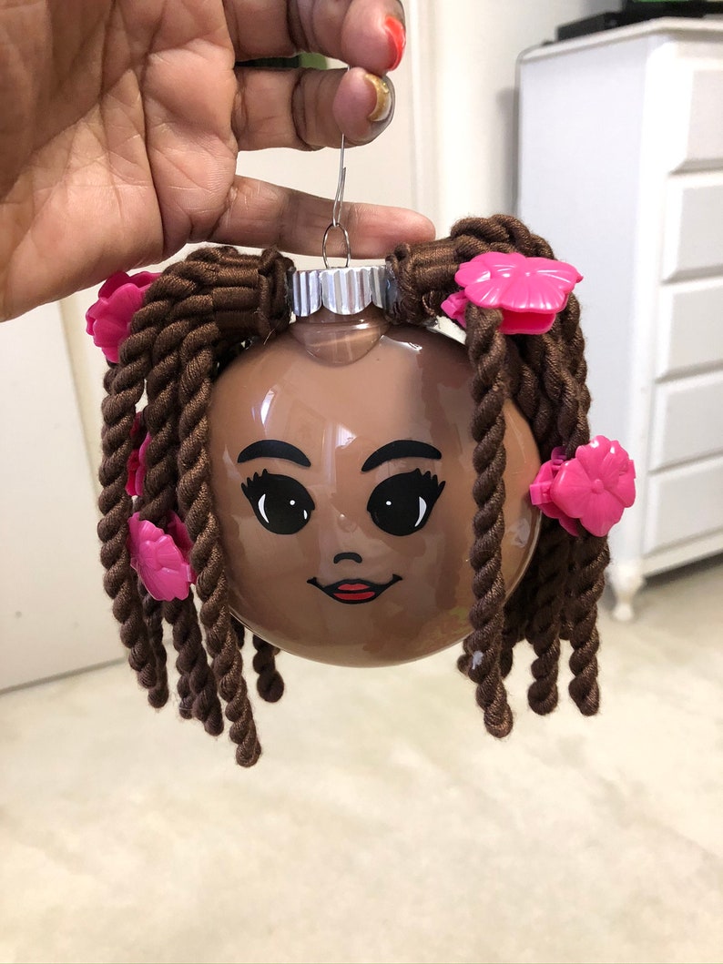 Black Girl Ornament With Hair Barrettes and Braids Black Etsy