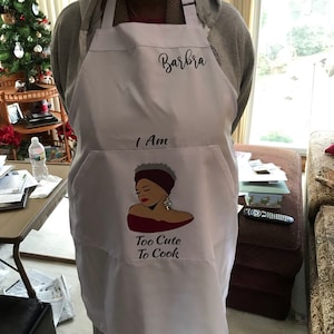 Too Cute to Cook Apron | Mothers Day Gift | Personalized Apron | Black Owned Shop | Bejeweled | Gift for Cook | Gift from Daughter |