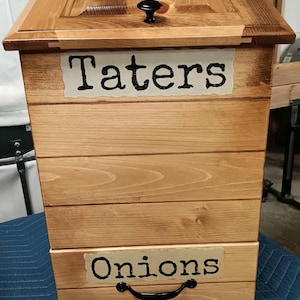 Farmhouse Potato & Onion Storage Bin New Design Handcrafted Solid Wood Kitchen Storage