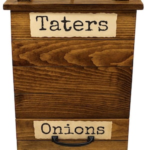 Wooden Potato Onion Storage Bin – Rustic Farmhouse Kitchen Pantry Keeper