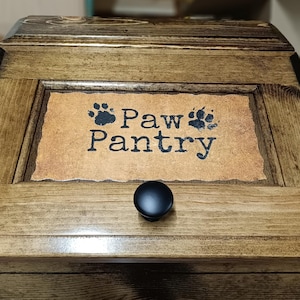 The Paw Pantry: Wooden Pet Food Storage Bin with Treat Compartment