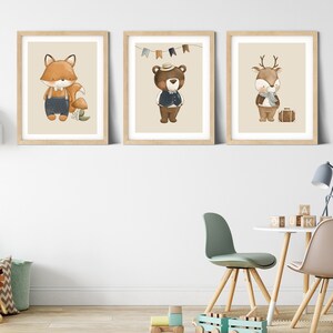 Vintage Woodland Animal Prints: Bear, Deer, Fox (Digital Download)
