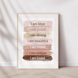 Teen Girl Motivationskunstwerk, Teen Girl Wandkunst, Ich bin, weibliche positive Affirmation Wandkunst, Teen Mädchen Zimmer, Mädchen Schlafsaum Kunstwerk