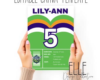 Canberra Raiders Birthday Heart Invitation: Custom NRL Party Theme (Digital File) 5x7in Canva Template