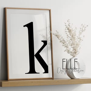 Póster de arte moderno personalizado con inicial de nombre simple en blanco y negro, género neutro, apellido, para sala de estar, oficina, dormitorio y hogar (archivo digital)