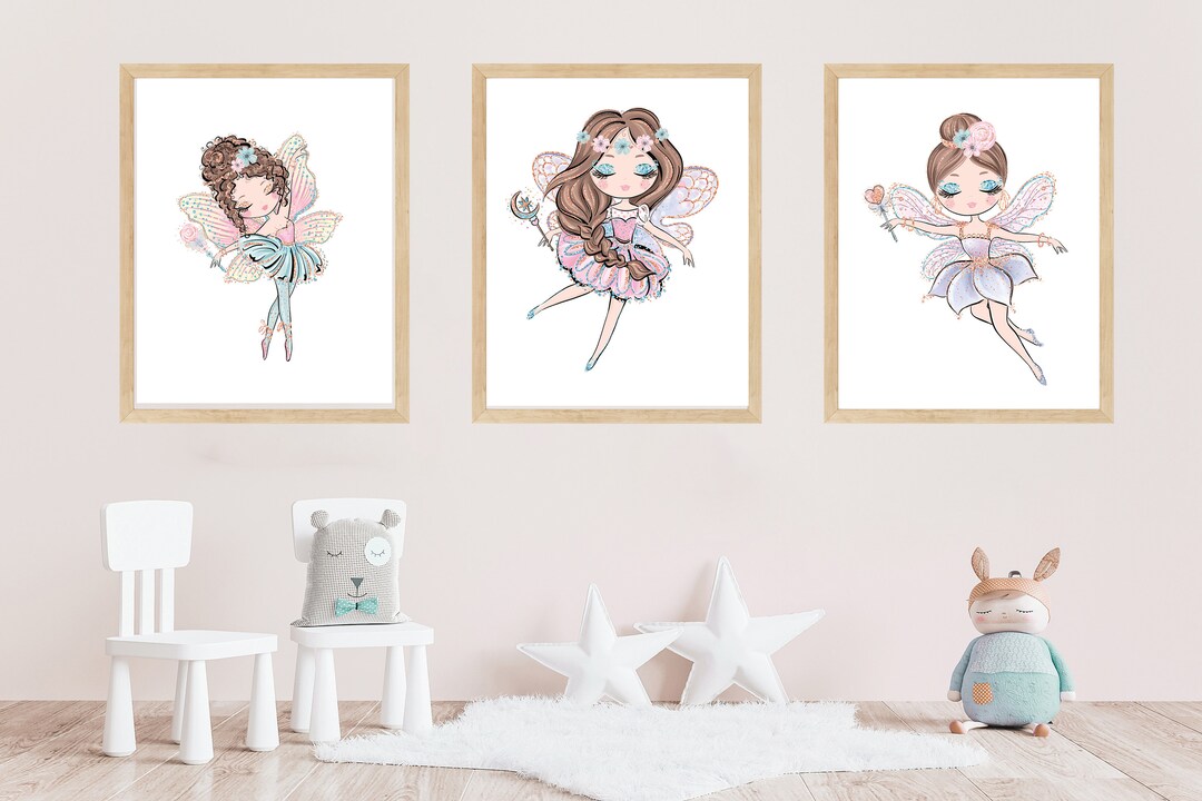 Baby Girl Nursery Bedroom Wall Art Set of 3 Light Brunette - Etsy