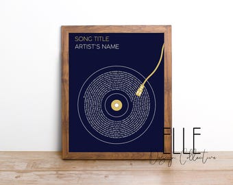 Custom Song Lyric Vinyl Record Art Print - Navy (Digital Download)