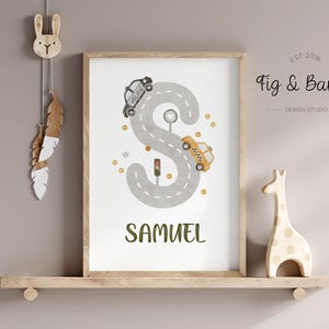 Impresión de nombre de vehículo para niños, impresiones de construcción, arte de pared para sala de juegos, arte de guardería, arte de pared para bebé niño, arte de pared de coche, decoración de habitación infantil