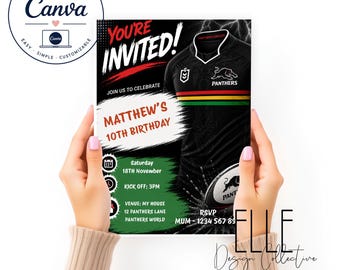 Penrith Panthers Birthday Invitation, Editable Rugby League Party Invite, Canva Template