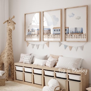 Watercolor Train Prints Set: Nursery Wall Art (Digital Download)