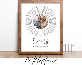 50th anniversary golden wedding song print with Photo, Anniversary Gift for Couple