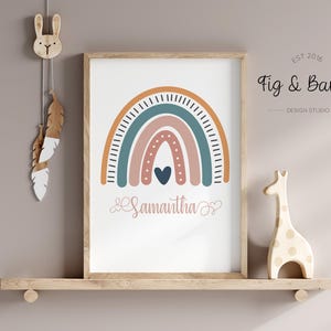 Estampa de nome personalizada com arco-íris | Estampas boho arco-íris para berçário | Estampas arco-íris para quarto de menina | Estampas boho rosa neutro para berçário | Estampas arco-íris