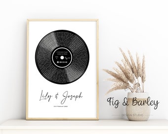 Custom Vinyl Lyrics Print, Personalized Wedding Gift for Couple, First dance song gift, Custom Song Lyrics Wall Art Print