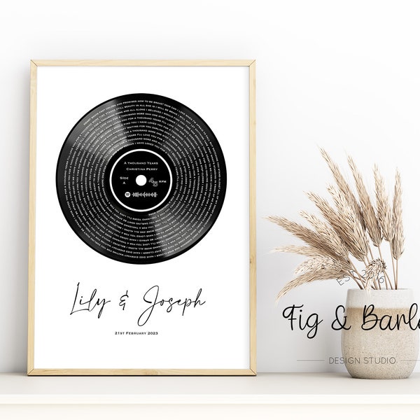 Benutzerdefinierter Vinyl-Lyrics-Druck, personalisiertes Hochzeitsgeschenk für Paare, Geschenk zum ersten Tanzlied, individueller Songtext-Wandkunstdruck