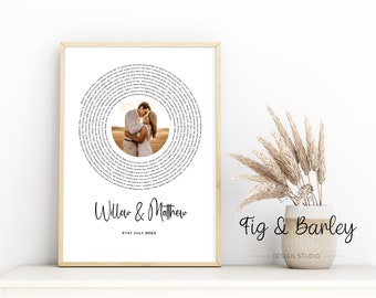 Custom Vinyl Lyrics Print, Personalized Wedding Gift for Couple with photo, First dance song gift, Custom Song Lyrics Wall Art Print