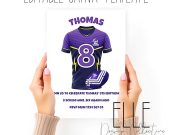 Melbourne Storm Birthday Invitation, Editable Rugby League Party Invite, Canva Template
