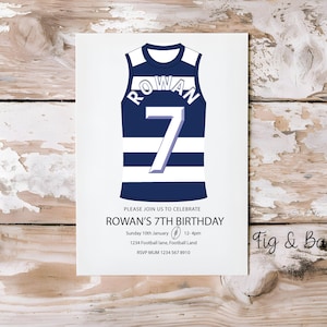 Faire-part d'anniversaire AFL personnalisé, chats de Geelong, invitation d'anniversaire AFL, football australien, thème de la fête, chats, fichier numérique