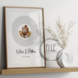 Stampa personalizzata in vinile con testo di una canzone, regalo di nozze personalizzato per coppia con foto, regalo di canzone per il primo ballo, stampa artistica da parete con testo di una canzone personalizzato