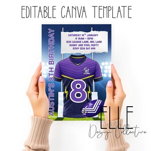 "NRL Einladungskarte zum Geburtstag: ""Melbor Storm""-Rugby-League-Party 13x18"" (Canva Template)."