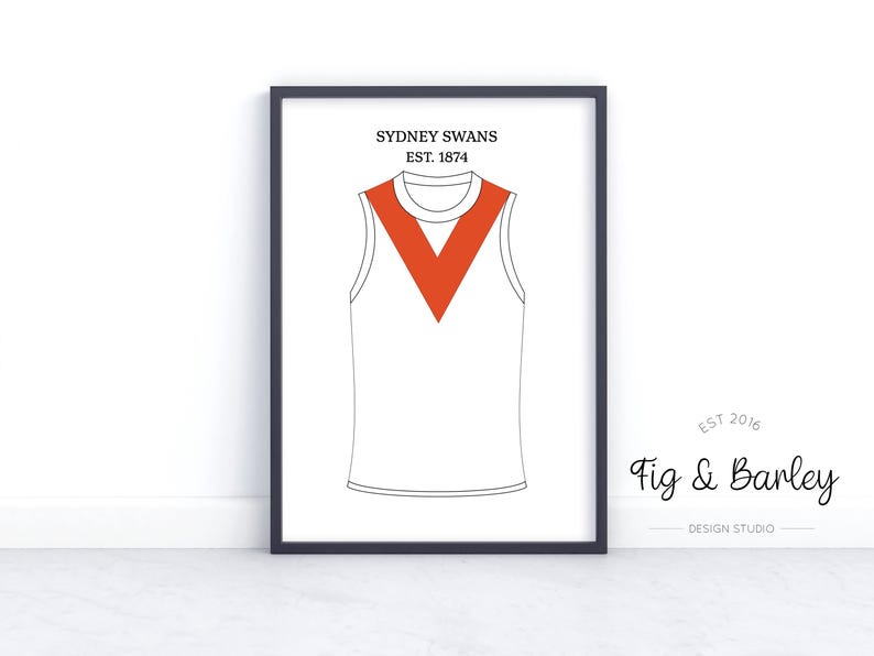 AFL Sydney Swans Retro Jersey Wall Art, AFL Poster, Sydney Swans Fan