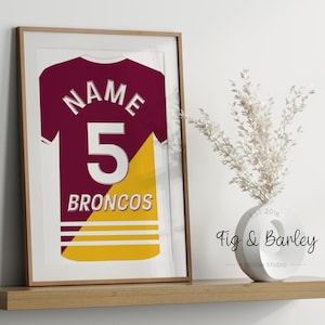 Custom Brisbane Broncos Jersey Wall Art, Personalised NRL Poster, Brisbane Broncos Fan Art Gift, Digital Printable Art
