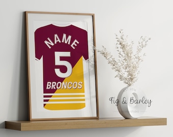 Personalized Brisbane Broncos Jersey Art: NRL Fan Gift (Digital Printable)