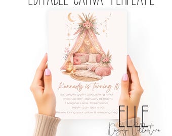 Boho Sleepover Birthday Invitation Template (Digital Download)