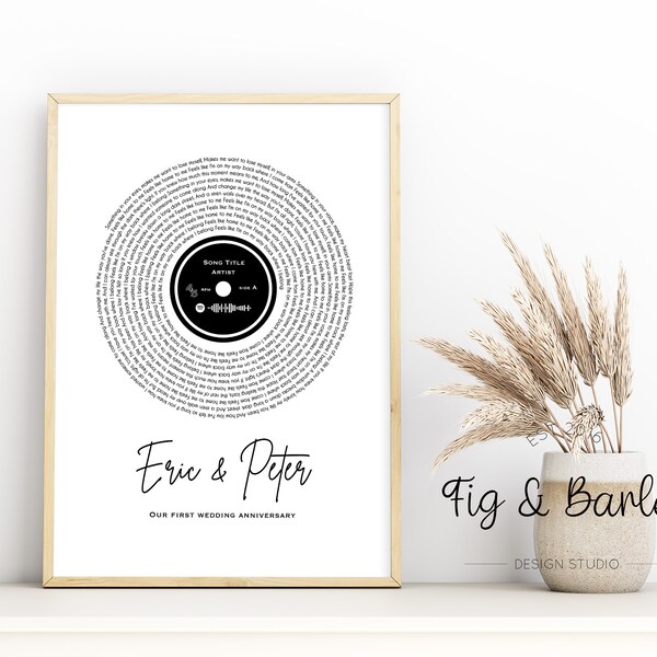 Custom Vinyl Lyrics Print, Personalized Wedding Gift for Couple with photo, First dance song gift, Custom Song Lyrics Wall Art Print