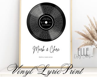 Custom Song Lyrics Vinyl Record Print, First Dance Song Gift, Wedding Anniversary Gift, Custom Music Lyrics Poster, Couple Wall Art