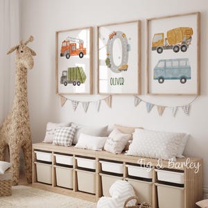 Pôsteres personalizados de transporte para berçário, arte de parede com nome personalizado para impressão, decoração de caminhões para quarto de menino, pôsteres de veículos de transporte, DOWNLOAD DIGITAL