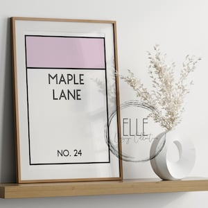 Impresión personalizada de Monopoly con nombre de calle, imprimibles personalizados de Monopoly, arte de pared digital