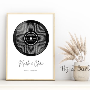 Impression de paroles en vinyle personnalisée, cadeau de mariage personnalisé pour couple, premier cadeau de chanson de danse, impression d'art mural paroles de chanson personnalisée