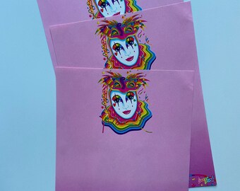 S245 Lisa Frank 90s Masquerade Mardi Gras Clown Masks  1/2 Sticker sheet