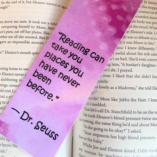 Laminated Bookmark, Dr. Seuss Quote, Original Art Bookmark, Book Club Gift under 5 dollars, Stocking Stuffer, Bookworm Literary Gift