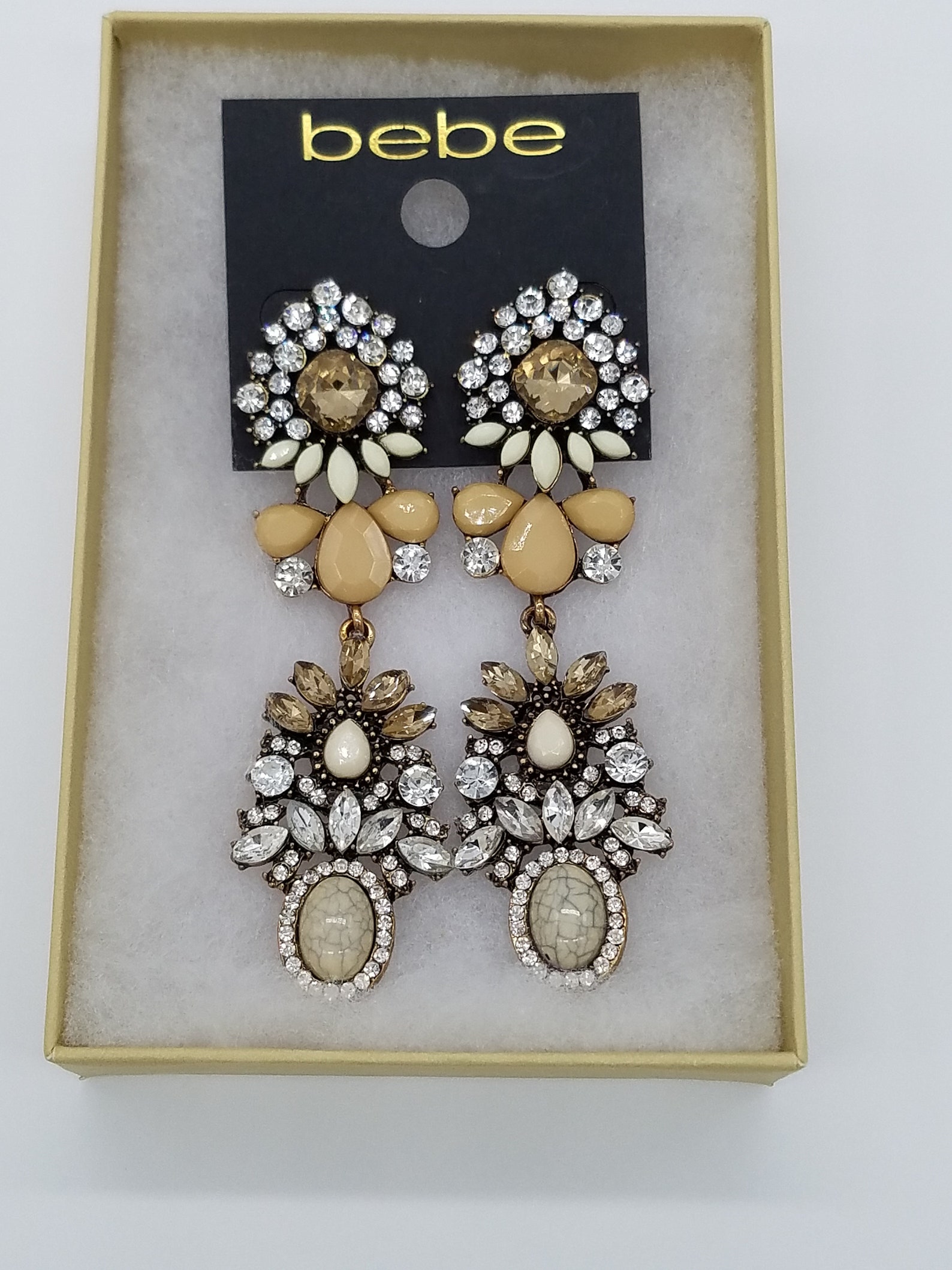 Bebe Chandelier Fashion Earrings Faux Diamond Stones | Etsy