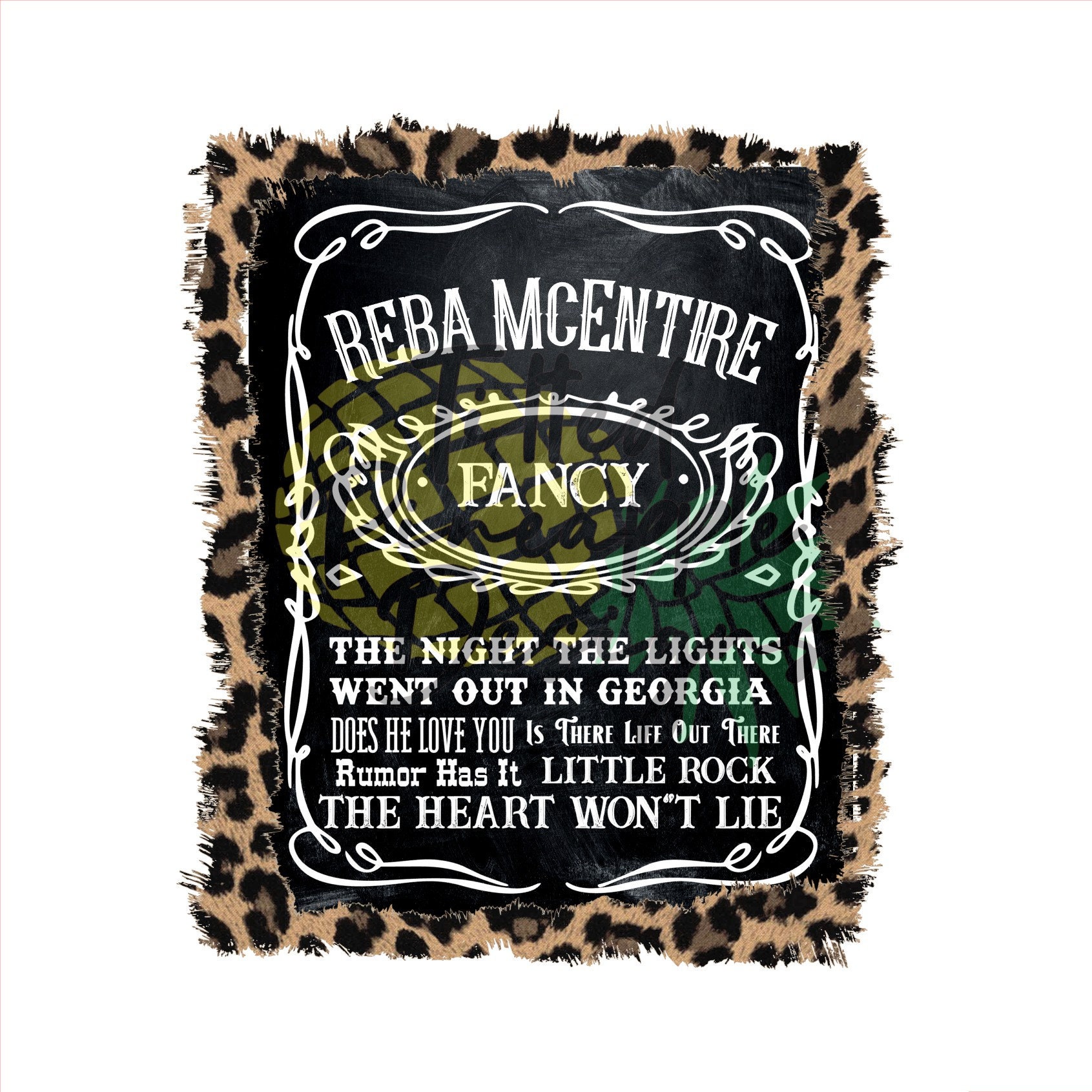 Reba Jack Daniels Label Sublimation Png Dtg And Svg Digital Transfer Leopard Or Black 2 Files Bleached Shirt Or Waterslide - Jack daniels label png