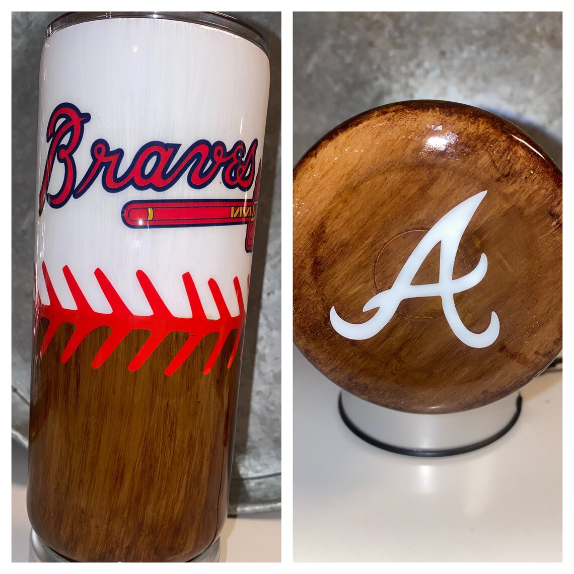 Atlanta Braves Baseball Woodgrain Tumbler Epoxy Handmade Etsy