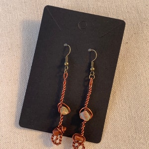 Goldstone Unakite Crystal Healing Stone Gemstone Chandelier Earrings Bronze Coloured Wire Chameleon Boho Style
