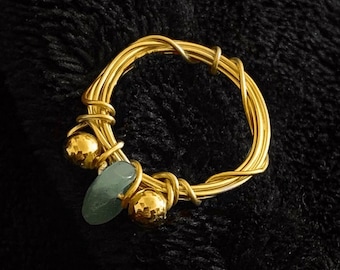 Jade Healing Stone Gemstone Crystal Green Gold Silver Wire Accent Bead Statement Stackable Ring Jewelry
