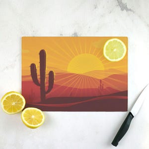 Desert Sunset Tempered Glass Cutting Board - Designed by Michigan Artists - 15.75&quot; x 11.5&quot;