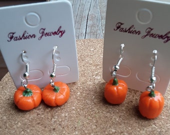 Cute Tiny Orange Pumpkin Earrings, Fall Earrings, Clip On Style Available, Dangle Pumpkin Earrings, Clip On Pumpkin, Thanksgiving Earrings