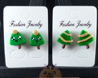 VERY TINY Christmas Tree Studs, Christmas Tree Earrings, Clip On Christmas Earrings, Tiny Tree Earrings, Happy Christmas Tree Earring Gift