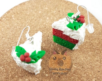 Christmas Cake Slice Earrings, Christmas Cake Earrings, Christmas Clay Earrings, Christmas Cake Charms, Christmas Cake Slice Charms,Clip On